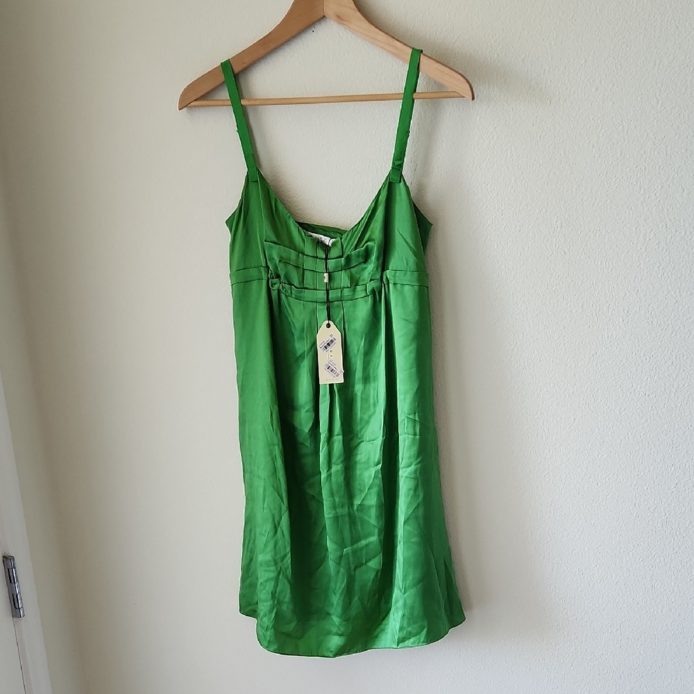 Studio M 100% Silk Slip Green Dress Camisole Straps Mini Length Sz SP NWT